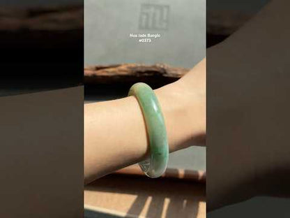 #0373 Icy Sun Green Yellow Ink Oval Jade Bangle Size 52