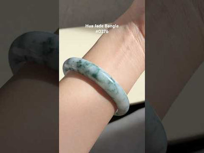 #0276 Bluish Green Flower Jade Bangle Size 57.3