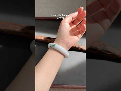 #0271 White Green Yellow Jade Bangle Size 55.3