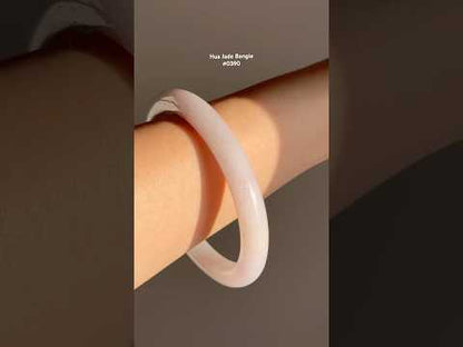 #0390 Icy White Light Lavender Golden Flecks Jade Bangle Size 60