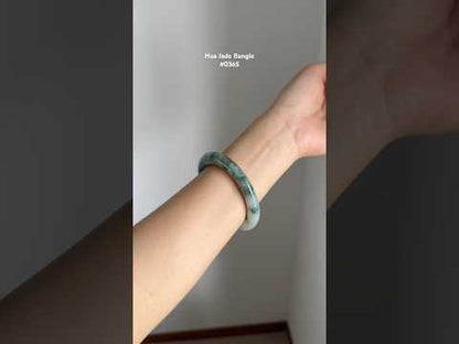 #0365 Icy Green Flower Jade Bangle Size 54.3 (fits up to 56)