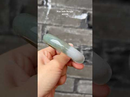 #0159 Icy Olive Green White Jadeite Jade Bangle Size 57
