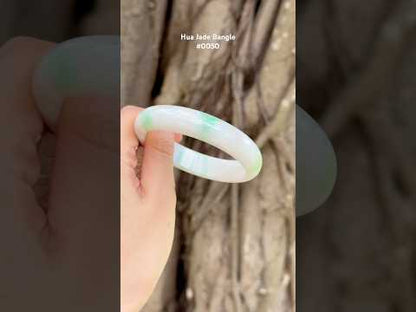 #0050 White Sun Green Yellow Jadeite Jade Bangle Size 60.5