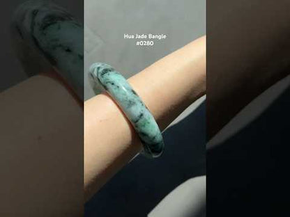 #0280 Dark Green Flower Jade Bangle Size 58.4