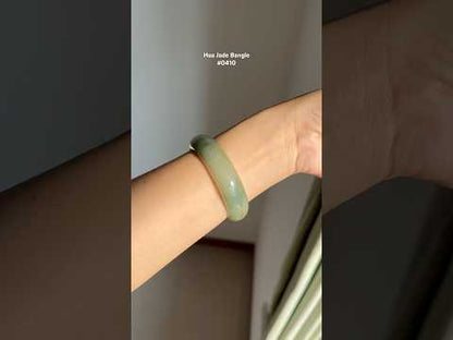 #0410 Icy Olive Green Yellow Ink Flower Jade Bangle Size 53.2