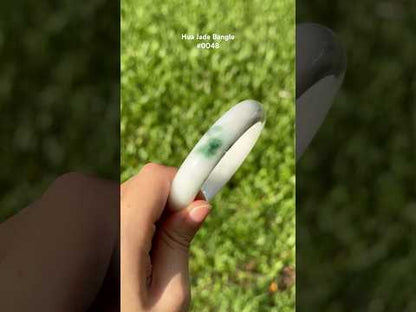 #0048 White Green Jadeite Jade Bangle Size 59.4