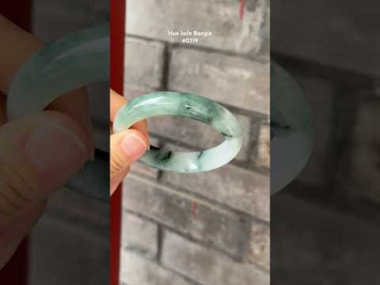 #0119 Icy Olive Bluish Green White Jadeite Jade Bangle Size 55.8