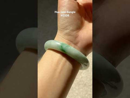 #0208 Icy Bright Green Jade Bangle Size 53.8