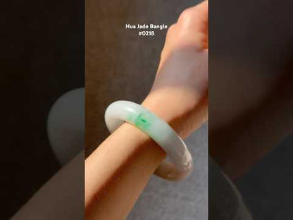 #0218 White Sun Green Red Jade Bangle Size 56