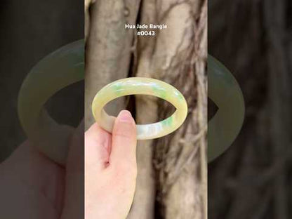 #0043 Rich Yellow Sun Green Jadeite Jade Bangle Size 58.7