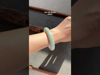 #0342 Lotus Green White Yellow Jade Bangle Size 60