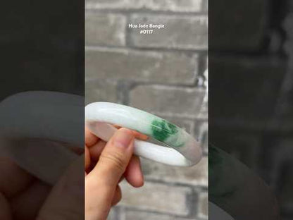 #0117 Imperial Green White Jadeite Jade Bangle Size 57 (fits up to 58.5)