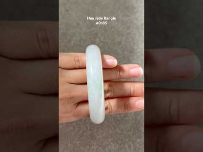 #0185 Icy White Light Green Jade Bangle Size 60.6
