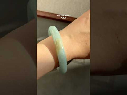 #0308 Lake Bluish Green Yellow Jade Bangle Size 54.6 (fits up to 56.1)