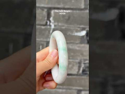 #0108 Apple Green White Jadeite Jade Bangle Size 55 (fits up to 56.5)