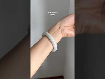 #0366 Light Green Flower White Jade Bangle Size 59.1