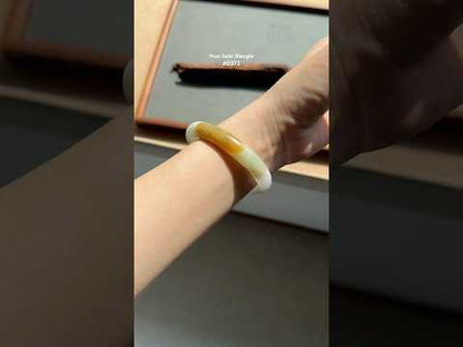 #0372 Icy Golden Yellow Green Ink Jade Bangle Size 57
