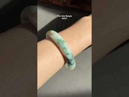 #0311 Green Yellow Flower Jade Bangle Size 55.6