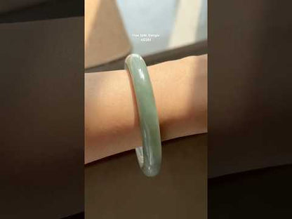 #0381 Icy Lotus Green White Jade Bangle Size 54.7 (fits up to 56.7)