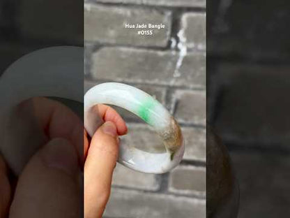 #0155 Sun Green Yellow White Jadeite Jade Bangle Size 57