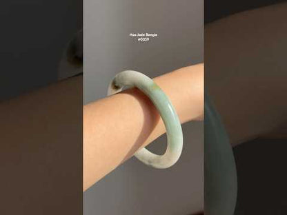 #0359 Lotus Green White Jade Bangle Size 51.2 (fits up to 53)