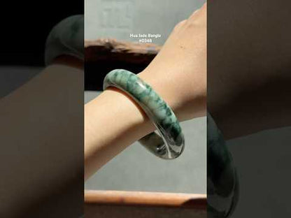 #0348 "Camouflage" Forest Green Yellow White Jade Bangle Size 56.6