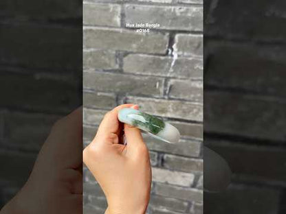 #0168 Icy Olive Green White Jadeite Jade Bangle Size 57.1