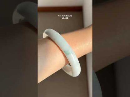 #0408 Bluish Green Flower Jade Bangle Size 57 (fits up to 58)