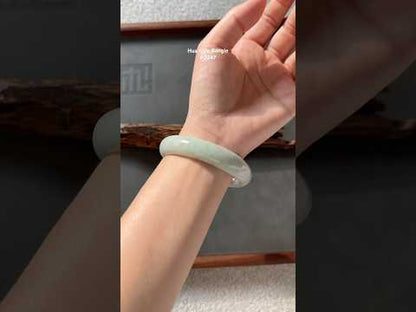 #0347 Lotus Green Yellow Spots Jade Bangle Size 57.5