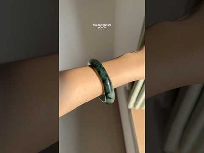 #0409 Icy Dark Olive Green Ink Flower Jade Bangle Size 56.3