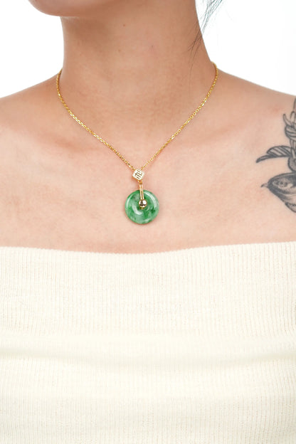 "Bi" Rich Green Jadeite Jade Donut Pendant Necklace