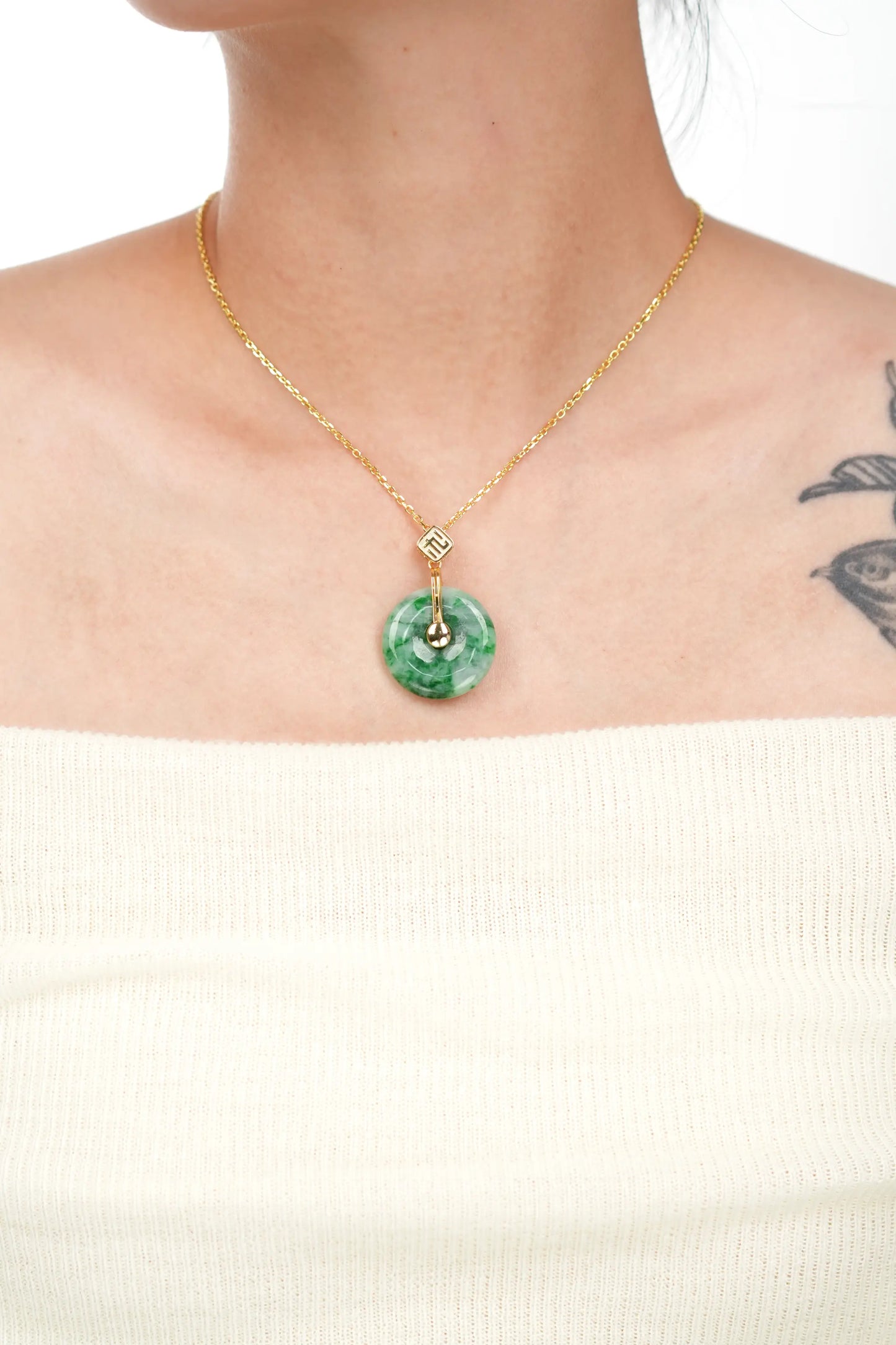 "Bi" Rich Green Jadeite Jade Donut Pendant Necklace